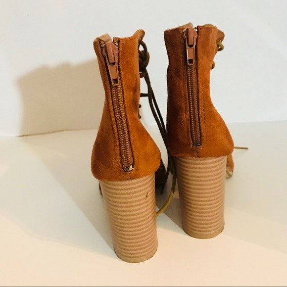 Open-Toe Lace-up Block Heeled Booties Size 8 - Picture 4 of 8